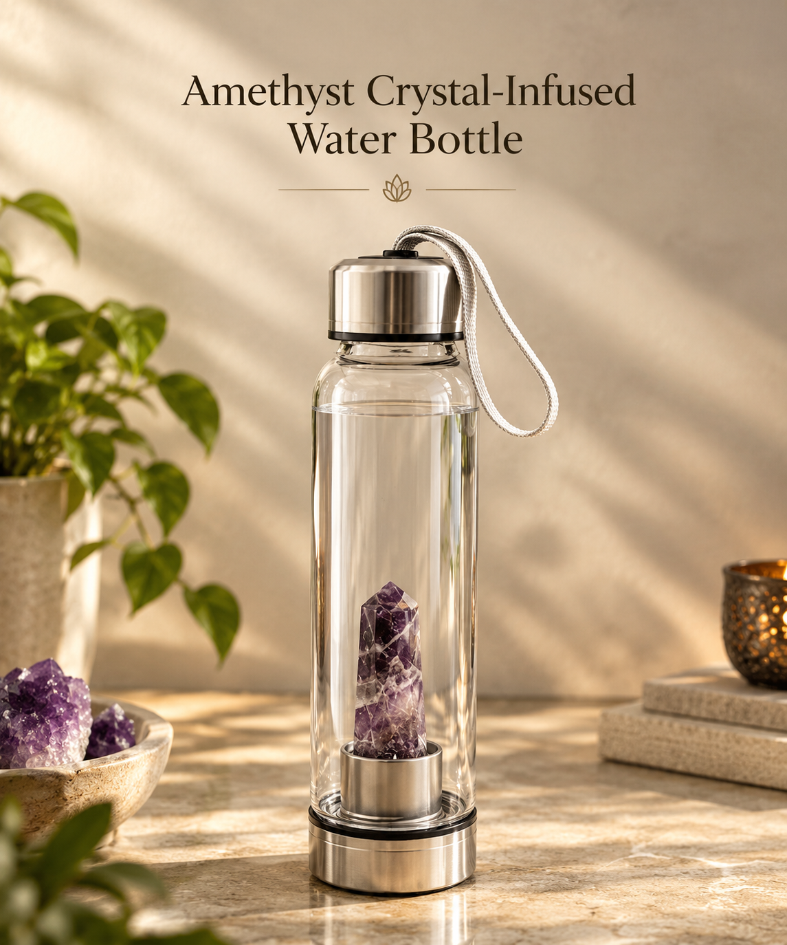 Amethyst Crystal-Infused Water Bottle | Mindful Hydration & Inner Calm