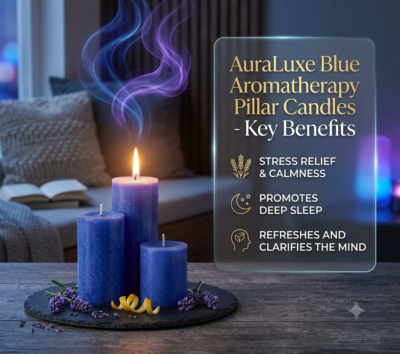 1791799878077 AuraLuxe Blue Aromatherapy Pillar Candle