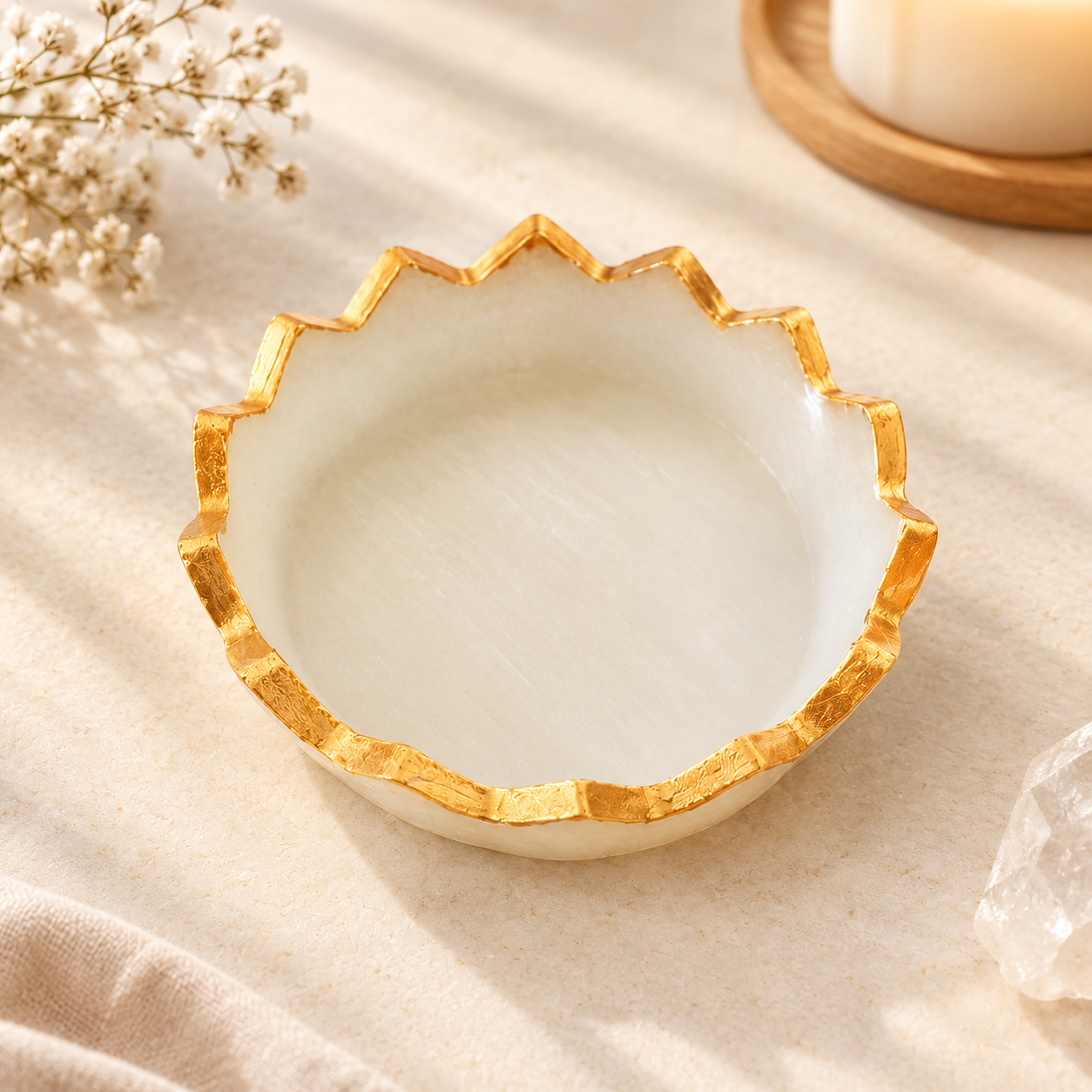 AuraLuxe Selenite Decorative Tray