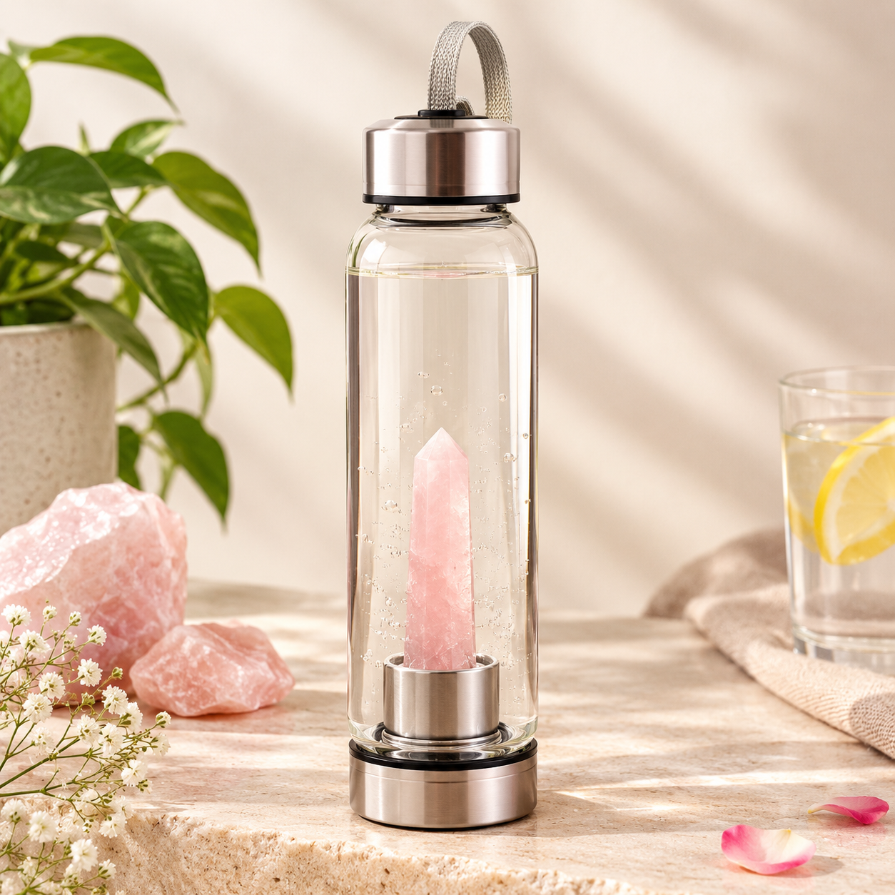 Rose Quartz Crystal-Infused Water Bottle